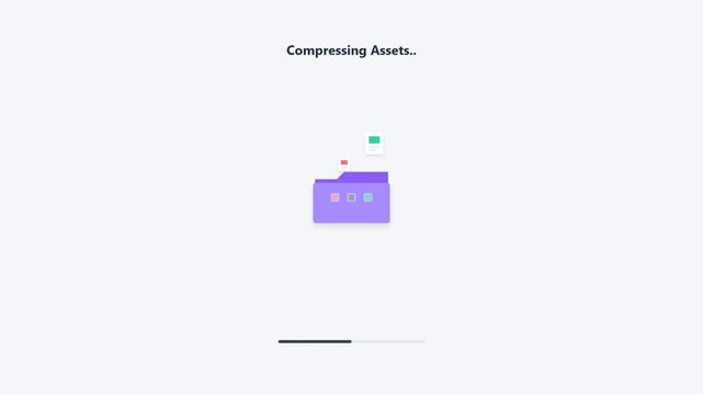 Compressing Assets animation showing files moving into a purple folder