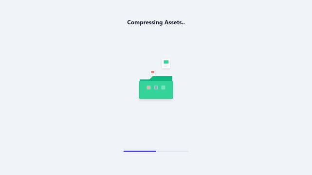 Compressing Assets animation showing digital files moving into a folder