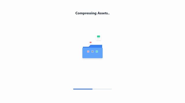 Compressing Assets animation with folder icon and progress bar on white