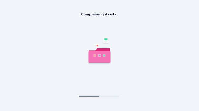Compressing Assets animation showing data folder and file optimization