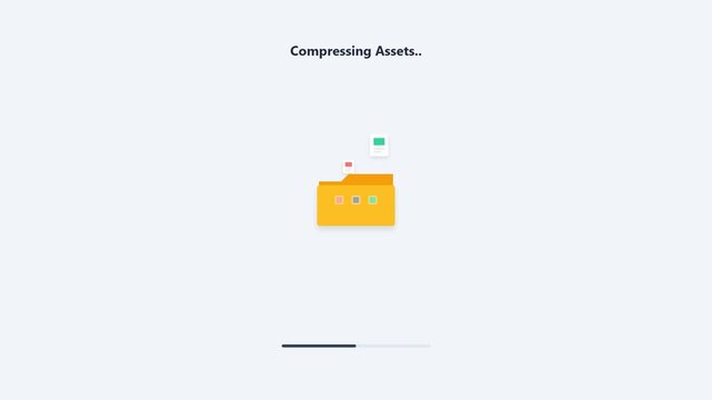 Compressing assets animation showing files moving into a yellow folder