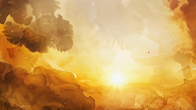 Abstract warm yellow and orange watercolor background with light effects