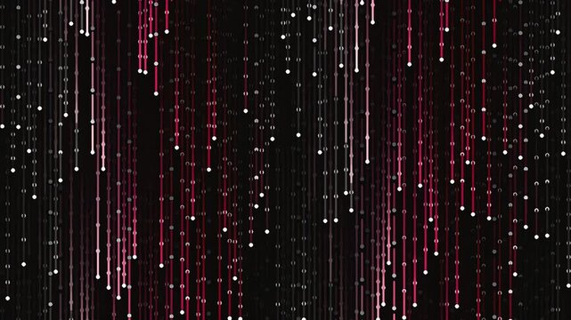 Abstract digital background with glowing pink and white vertical light streaks and particles