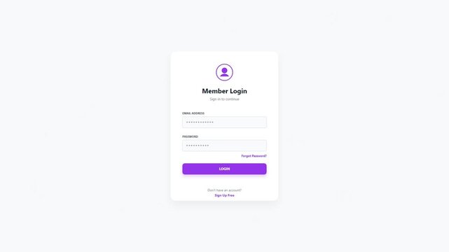 Member Login interface with username and password fields on white background