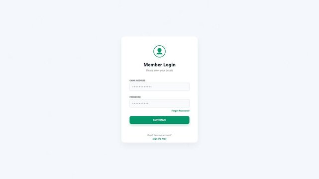 Member Login screen interface with username and password fields on white