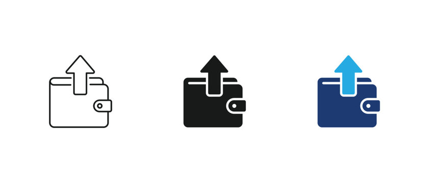 Wallet transfer icon, money outflow cash upward arrow symbol, expense withdrawal sign. Vector illustration