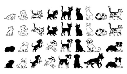 Obraz premium Pet Growth Stages Cartoon Vector Illustration of Cats and Dogs from Baby to Adult