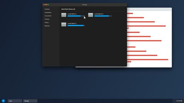 Data visualization and storage management on a modern computer desktop.