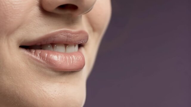 Soft inviting lips gently part to reveal natural beauty in close up sensual moment