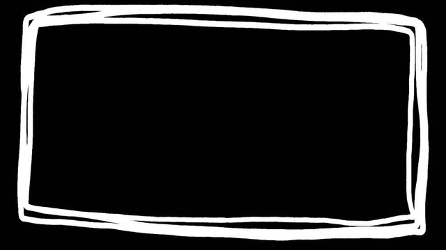 White hand drawn scribble rectangle frame animation on black background with sketchy border effect Video 4K