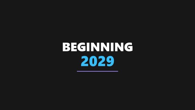Beginning 2029 text animation for future planning and new year start