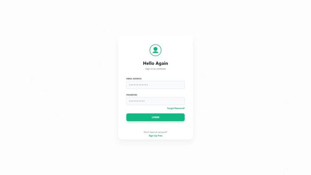 Login screen interface with hello again text and green button on white