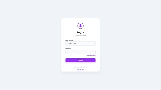 Login form interface with purple button and user icon on white background