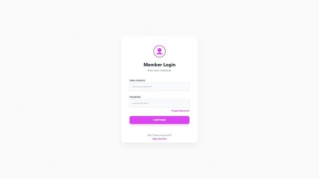 Member Login UI form with email and password fields on white background