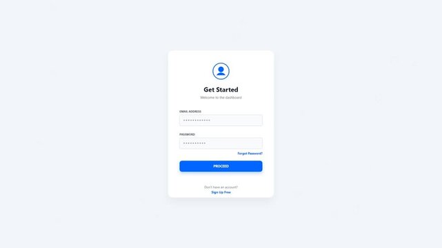 Get started login screen interface with user icon and blue button animation
