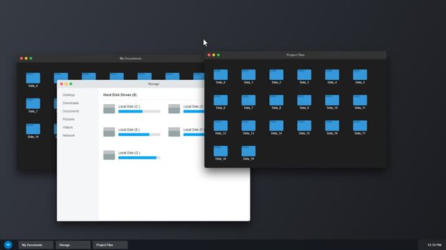 Computer file management interface with folder icons