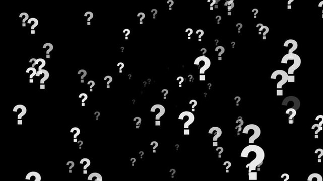 Abstract Background with Scattered White Question Marks on Black Backdrop Symbolizing Confusion and Curiosity