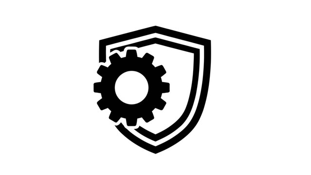 Black and white shield and gear icon representing system security settings and protection configuration
