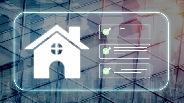 Digital Home Icon with Checklists on Futuristic Background Representing Real Estate, Progress, and Property Management Concepts for Stock Photography Gluon.