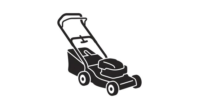 Simple Black Lawn Mower Icon Symbol Illustrating Garden Maintenance and Residential Landscaping Equipment for Yard Care Tasks