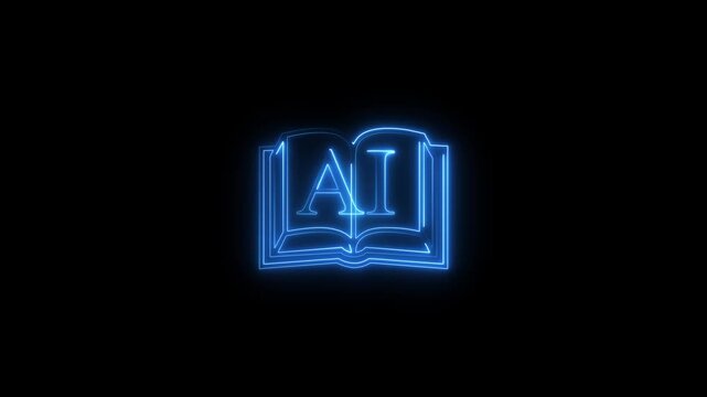 Electric blue neon AI book logo reveal with glowing outline, smooth animation, and futuristic style. Great for technology branding, digital learning, startups, and presentations.