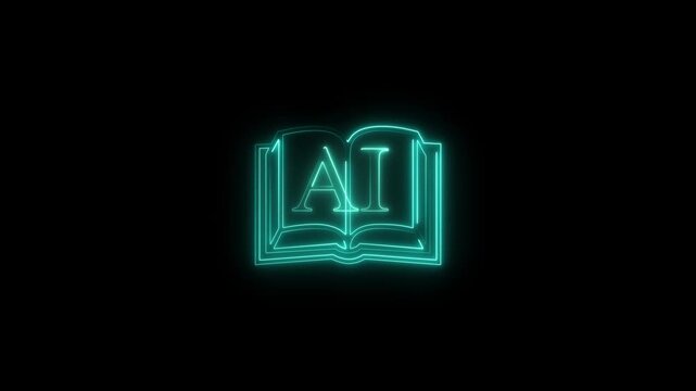Modern cyan neon AI book logo animation with glowing effects and smooth reveal. Suitable for education, digital branding, online learning, technology, and promotional videos.