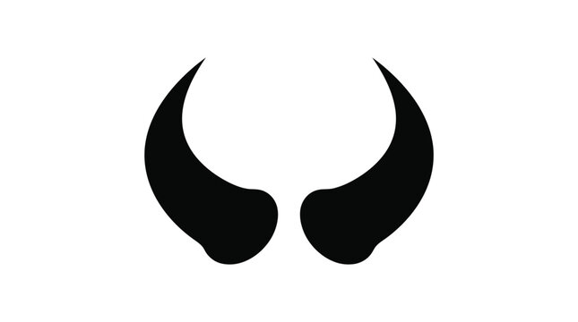 A sharp black silhouette of two curved animal horns isolated on a plain white background for a minimalist graphic design