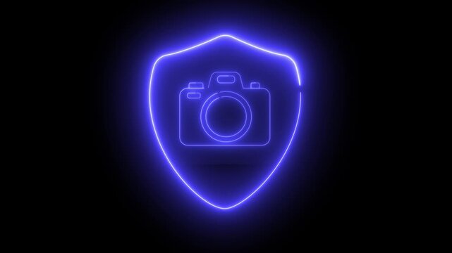 Digital camera inside glowing blue shield
