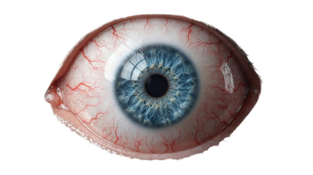Human eye with blue iris isolated on a transparent background
