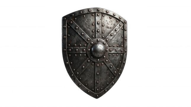 Medieval metal shield isolated on a transparent background