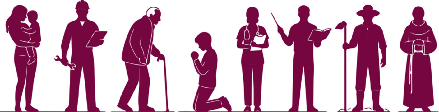 People silhouette collection showing various professions occupations and roles in society demonstrating diverse human activities and contributions.