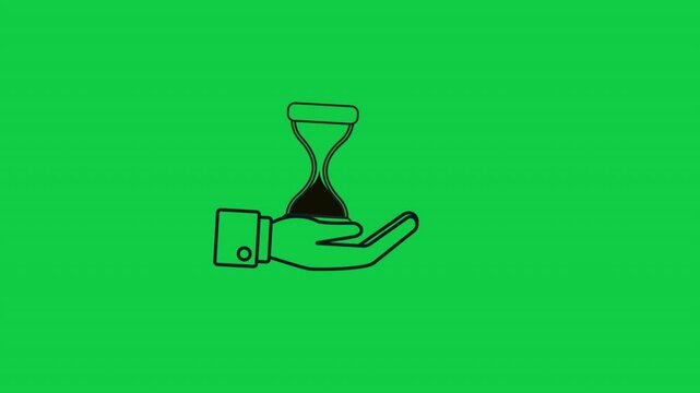 Outline animated footage of hourglass above hand icon, symbolizing time as valuable business asset, patience, and strategic management in modern corporate in green screen 