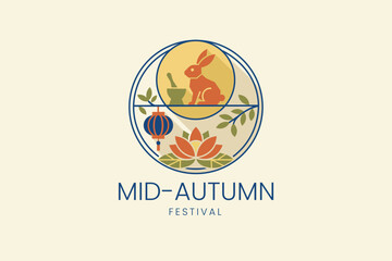 Mid-Autumn Festival moon, jade rabbit, and lantern circular vector logo design © Pixel Perfect