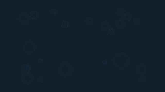 Minimalist geometric shapes floating on dark navy background
