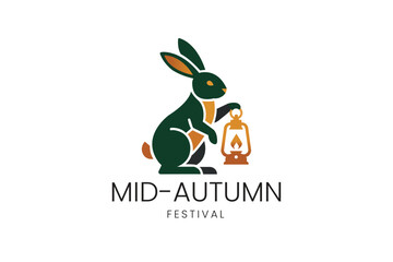 Mid-Autumn Festival cute jade rabbit holding lantern vector logo design © Pixel Perfect