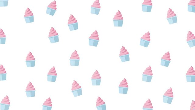 Sweet pink cupcake pattern on a clean white background, ideal for cheerful dessert themes, bakery branding, and textile designs
