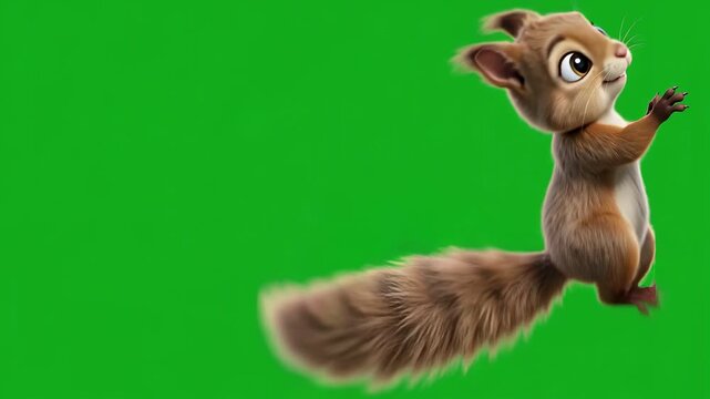 Animated cute squirrel jumping and reaching on a green background