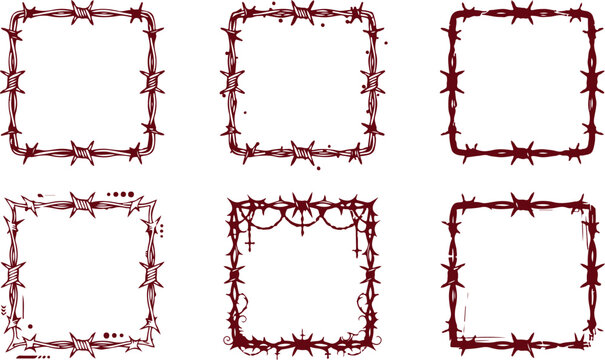 Barbed wire frames with a dark aesthetic unique borders for edgy designs conveying a sense of danger.