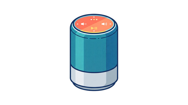 Illustration of a blue smart speaker with glowing top lights.