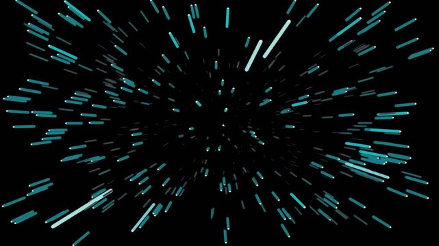 Futuristic space travel concept background with glowing cyan light streaks in deep black cosmos