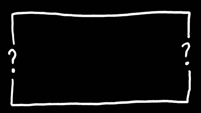 Minimalist hand-drawn white scribble box animation with question marks on black background for design Video 4K