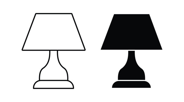 Table Lamp Icon Set &ndash; Modern Desk Lamp, Bedside Lighting, Home Interior Decor, Decorative Light Fixture, Outline & Silhouette Vector Collection