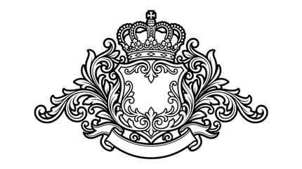 Ornate Royal Crest Emblem with Crown and Banner.