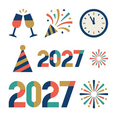 Obraz premium Colorful flat vector icons for celebrating the new year twenty twenty seven