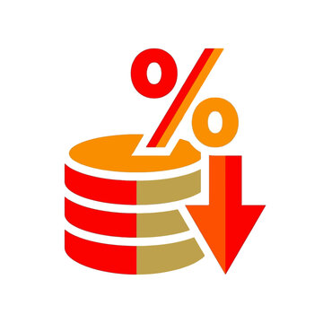 A red and orange percentage symbol icon showing a downward trend