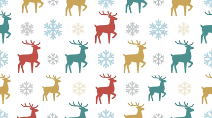Fototapeta premium Seamless pattern with colorful reindeer and snowflakes for festive designs