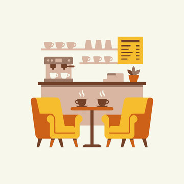 Two comfortable armchairs sit at a small table in a cozy coffee shop