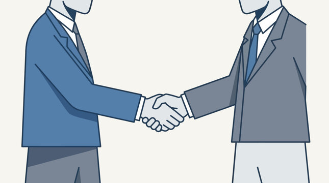 Two business professionals in suits shaking hands to finalize a successful agreement