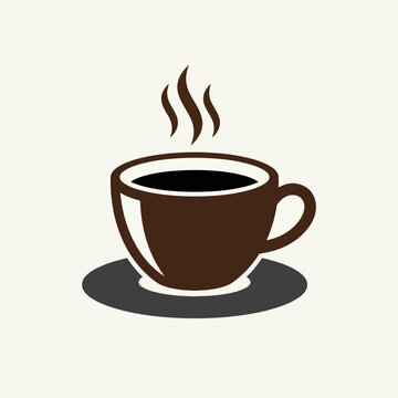 A simple flat icon of a steaming cup of hot coffee