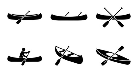 Canoe Icons Set: Kayak, Paddleboat, Rowing Boat Silhouettes for Water Sports & Adventure © Anik